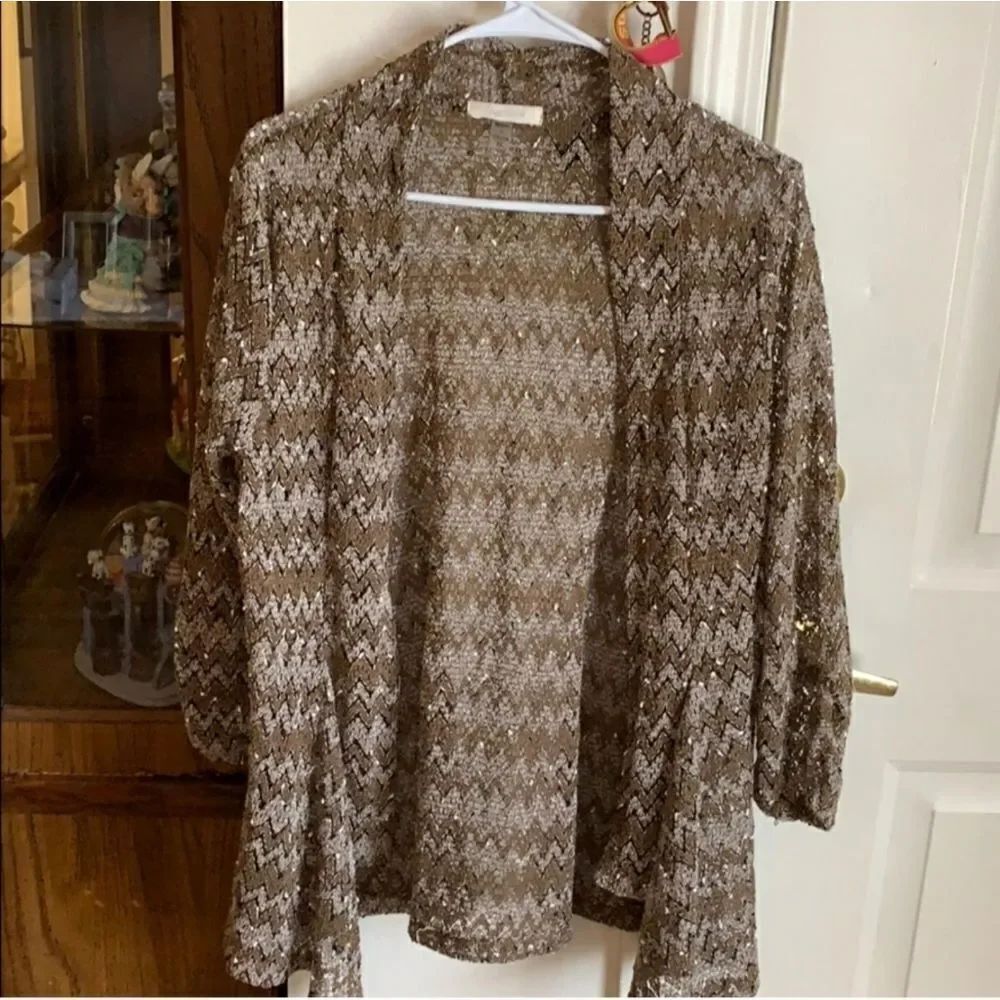 Pretty Onque Casuals Knit Cardigan Chevron Sweater Sz XL